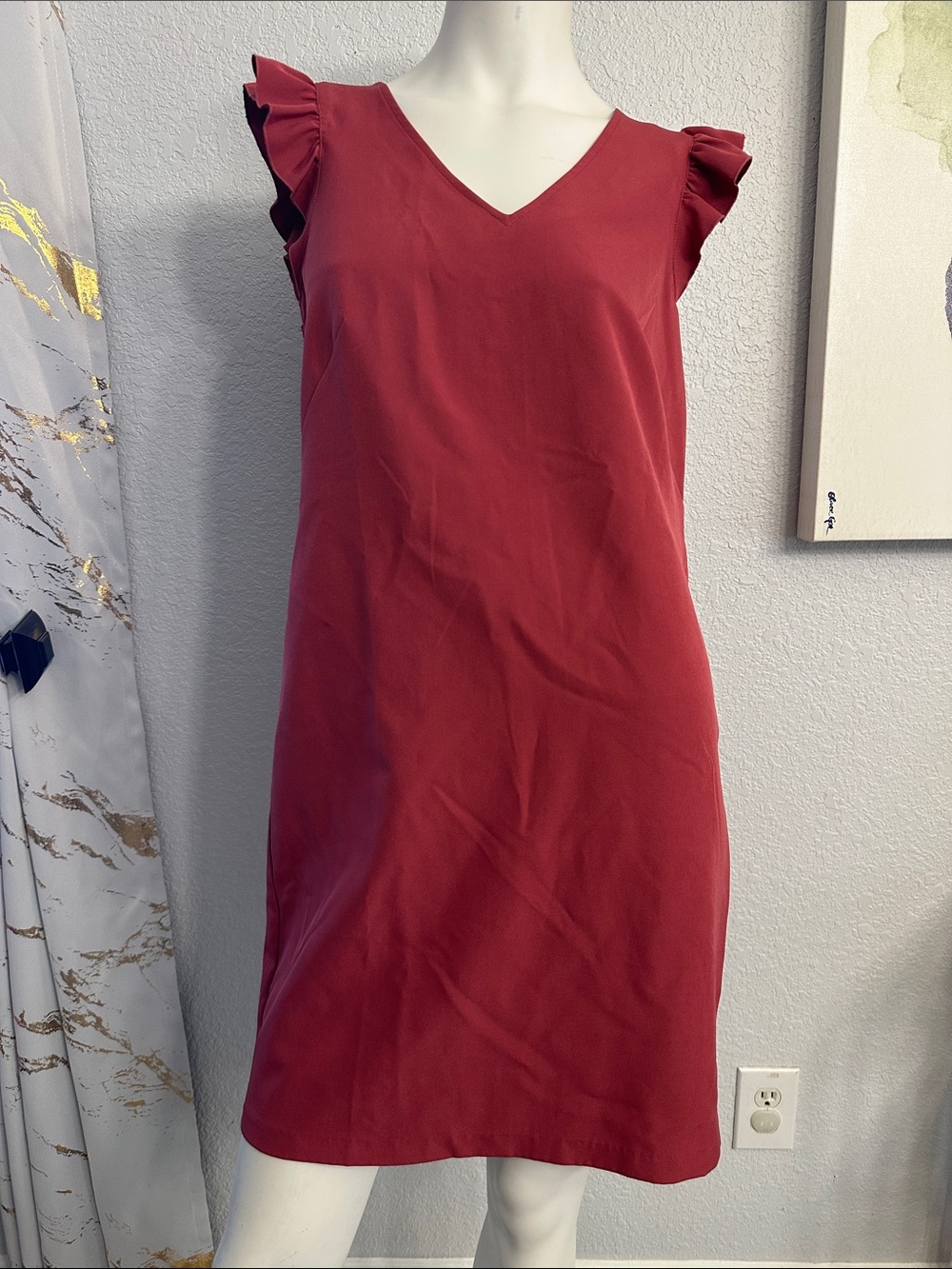LOFT Rose Pink V-Neck Ruffle Sleeve Shift Dress